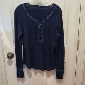 Lucky Brand Blue Long Sleeve Polo Blouse